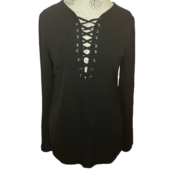 Women's Witchy Goddess Vibes Black Lace Up Blouse - Picture 2 of 4